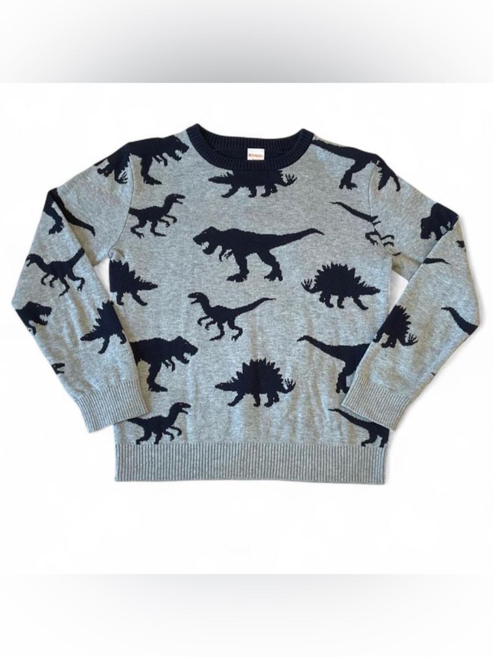 GYMBOREE Gray Knit Sweater with Navy Dinosaur Silhouettes